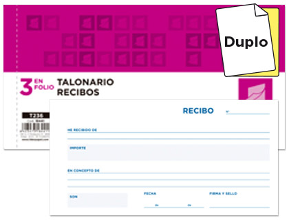 Talonario Liderpapel Recibos 3enFolio apaisado 50 juegos duplicado sin matriz